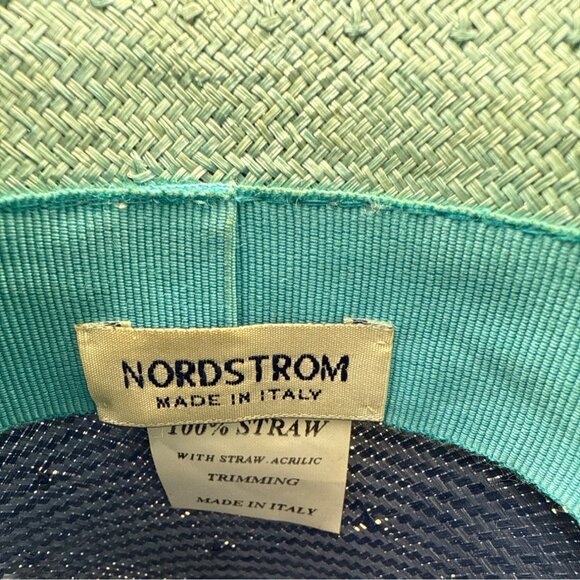 Vtg Nordstrom Blue Straw Hat W/ Pink Floral Accent & Green Ribbon Embellishment - Picture 6 of 11